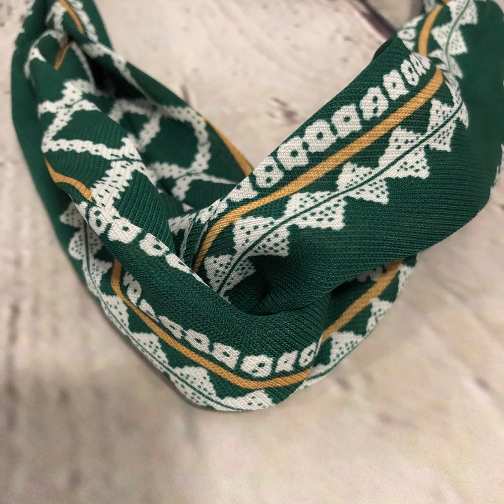 Knotted Boho Headband Green White Mixed Pattern - Picture 7 of 8